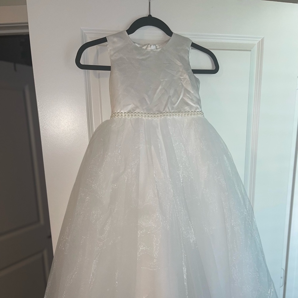 Girls White Satin/Tulle Dress